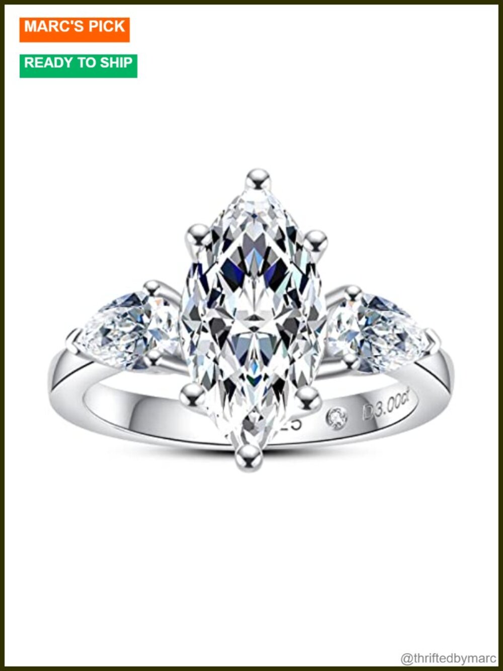 3.5cttw Moissanite 3 Stone Engagement Ring 925 Silver Plated